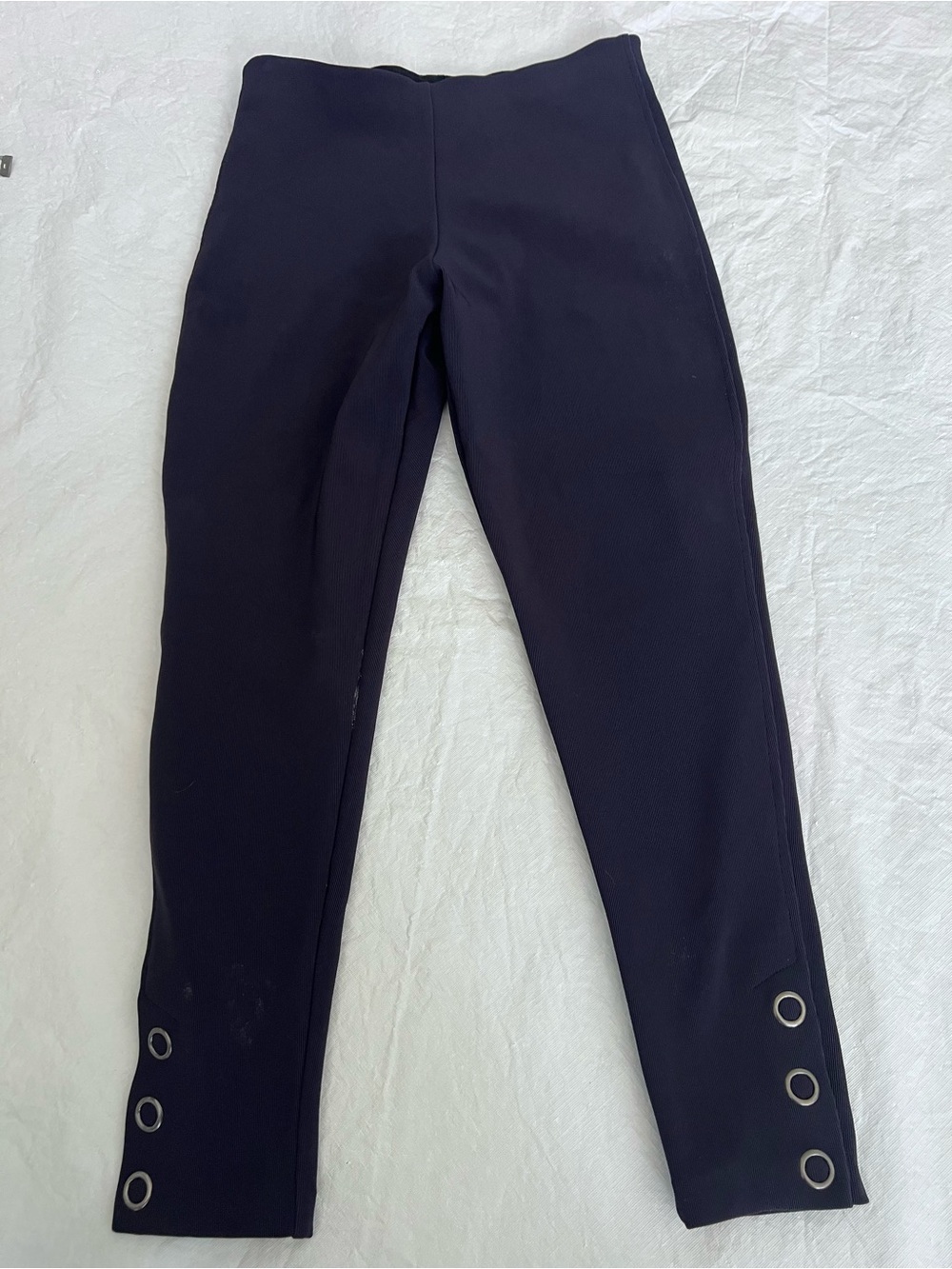 Equestrian Brand Navy Ponte Pants Women's L Pull-On Straight Snap Hem Boutique